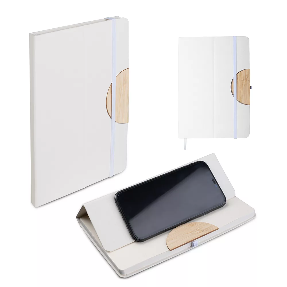 Caderno A5 em Caixa de Leite Reciclada com Suporte para Smartphone