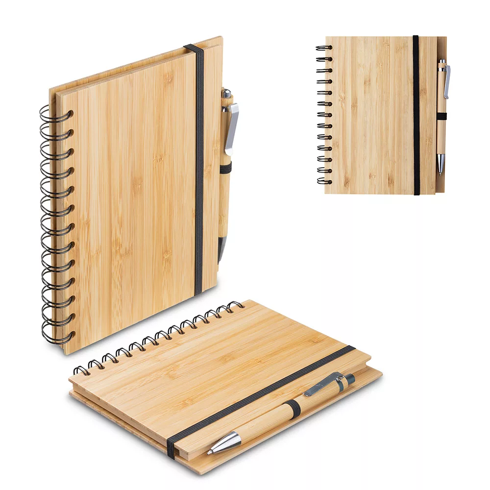 Caderno B6 em Bambu com Caneta e 70 Folhas Pautadas