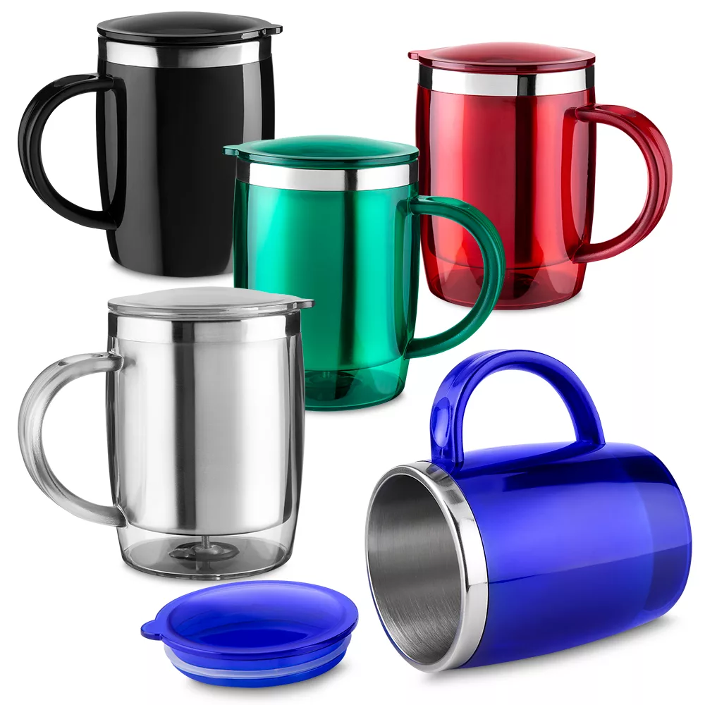 Caneca Plástica PP com Inox e Tampa de Silicone