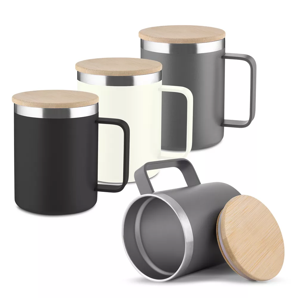 Caneca Térmica 400ml em Inox Reciclado com Tampa de Bambu