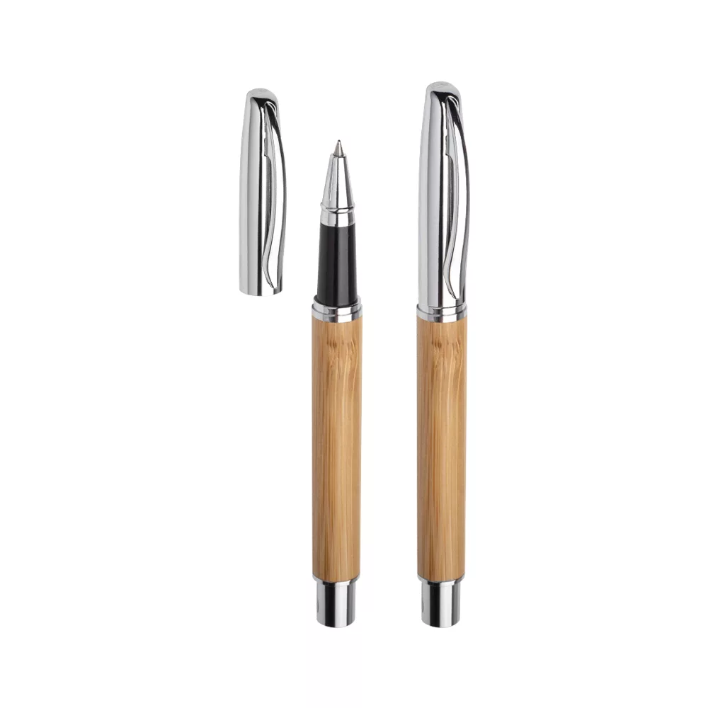 Caneta Roller Metálica com Corpo de Bambu