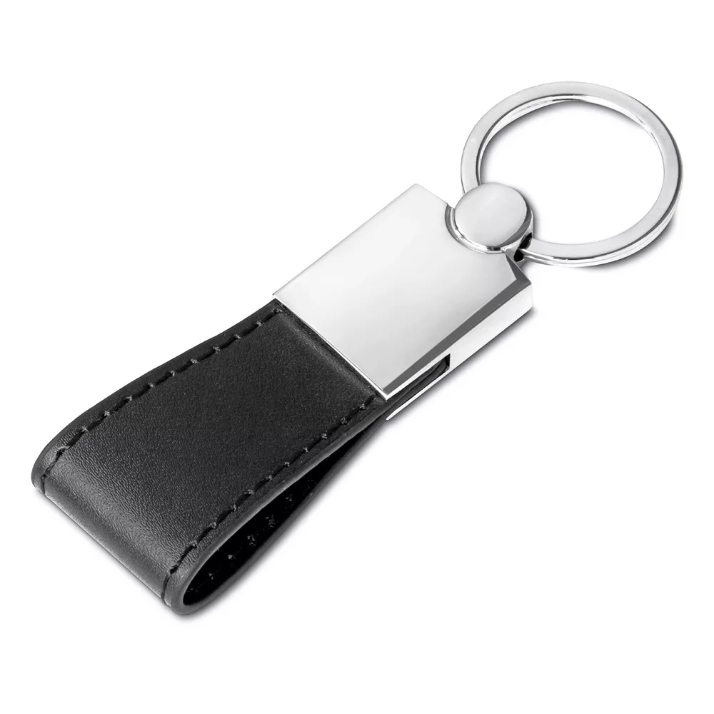 Chaveiro Trapézio em Metal com Alça de Couro Sintético