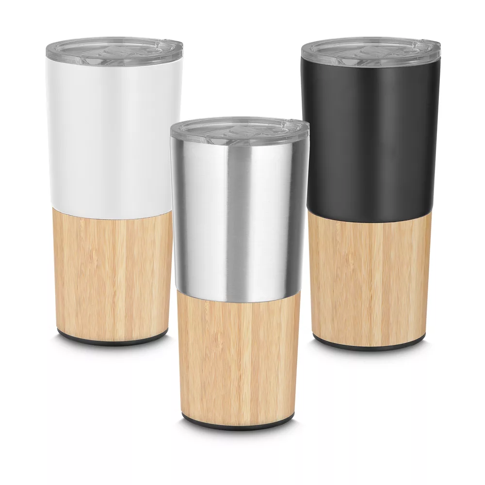 Copo Térmico em Aço Inox com Detalhe em Bambu