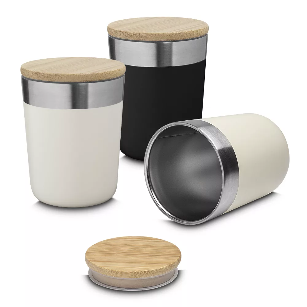 Copo Térmico em Aço Inox com Tampa de Bambu