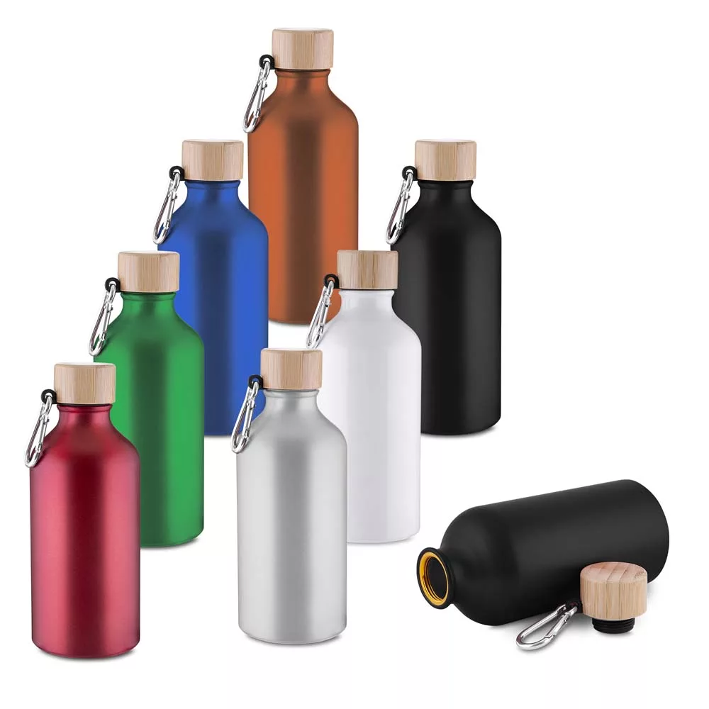 Garrafa em Alumínio Reciclado 550ml com Tampa de Bambu