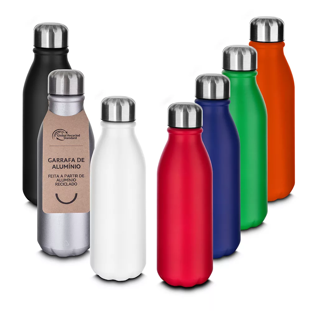 Garrafa em Alumínio Reciclado 550ml com Tampa Inox