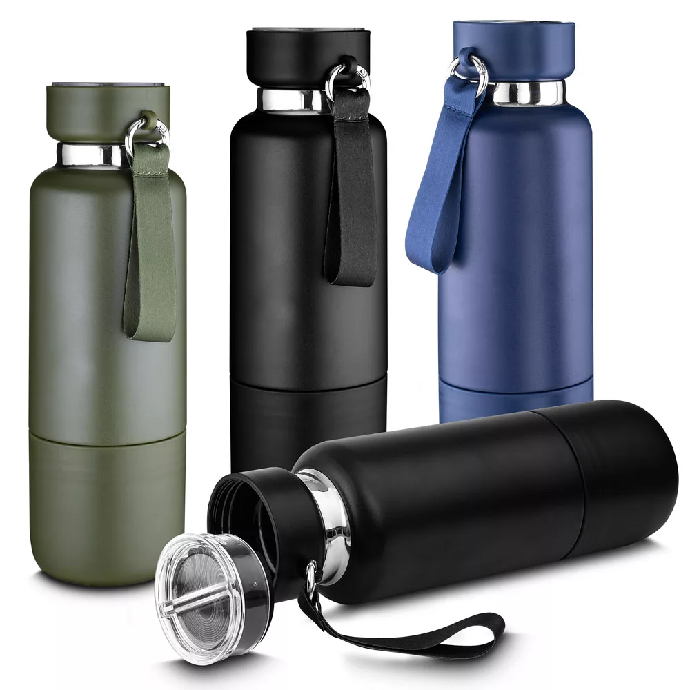 Garrafa Térmica em Aço Inox com Copo e Alça