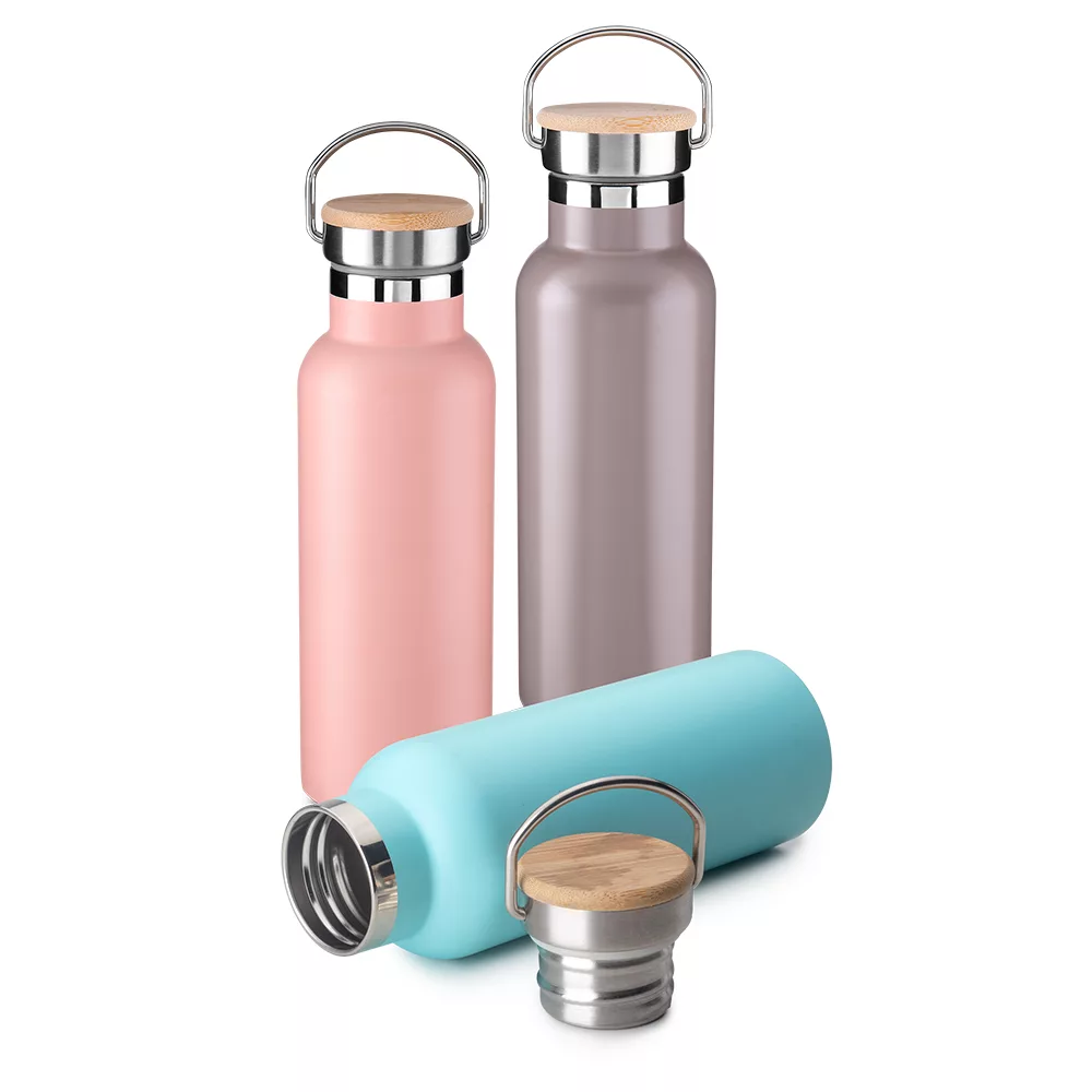 Garrafa Térmica em Aço Inox com Revestimento em Bambu