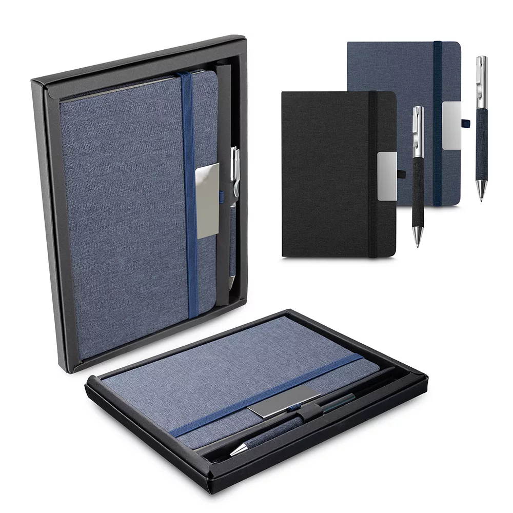 Kit Escritório A5 com Caderno em RPET e Caneta Metálica