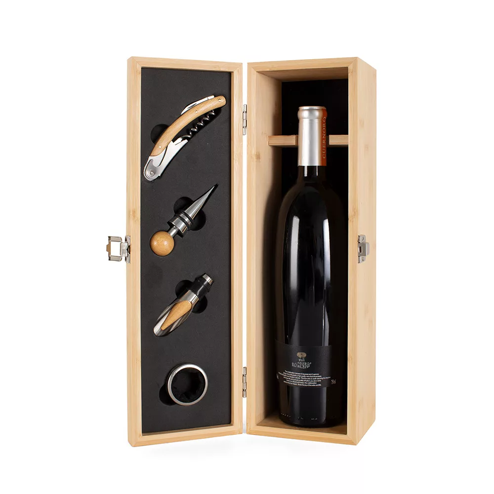 Kit Vinho em Bambu com Acessórios de Metal