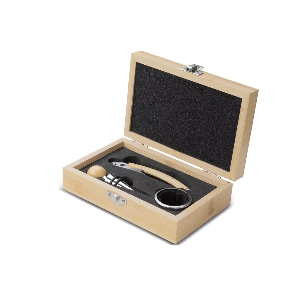 Kit de Vinho em Estojo de Bambu com Acessórios