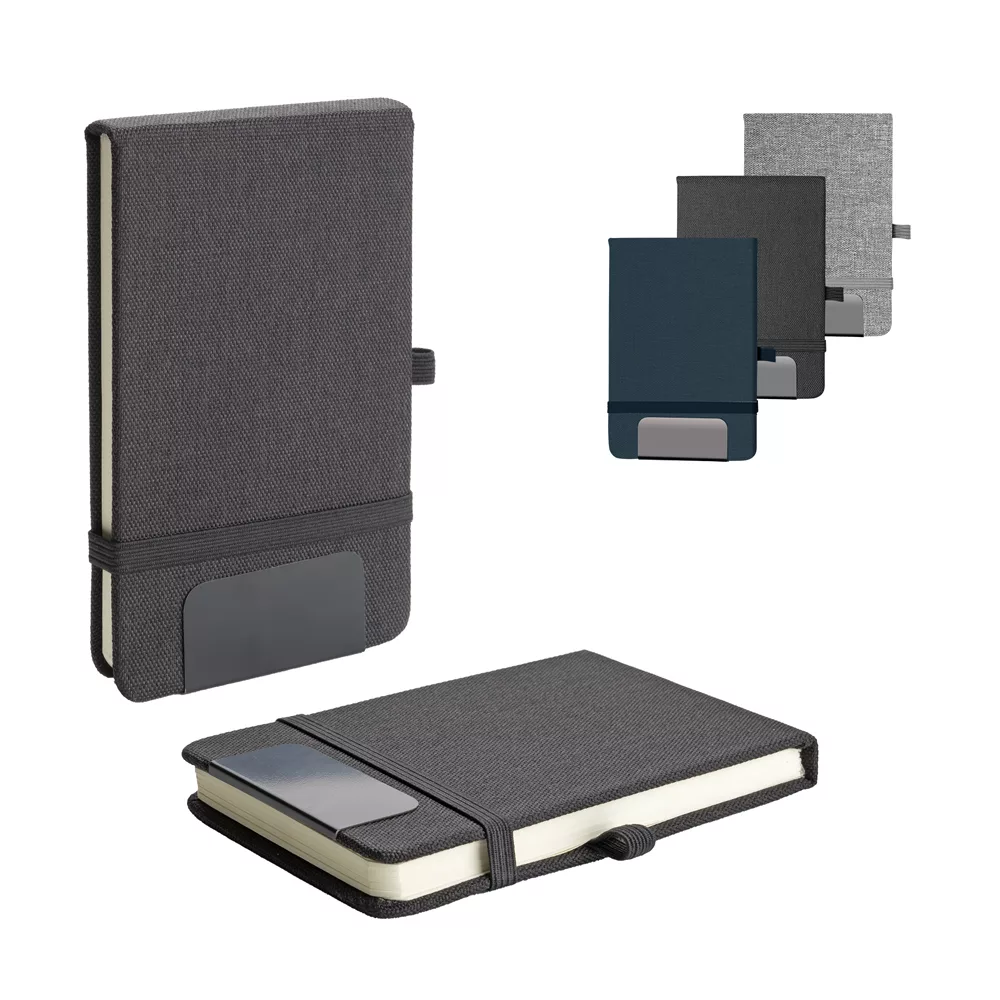 Mini Caderno em RPET com Capa Dura e Placa Metálica