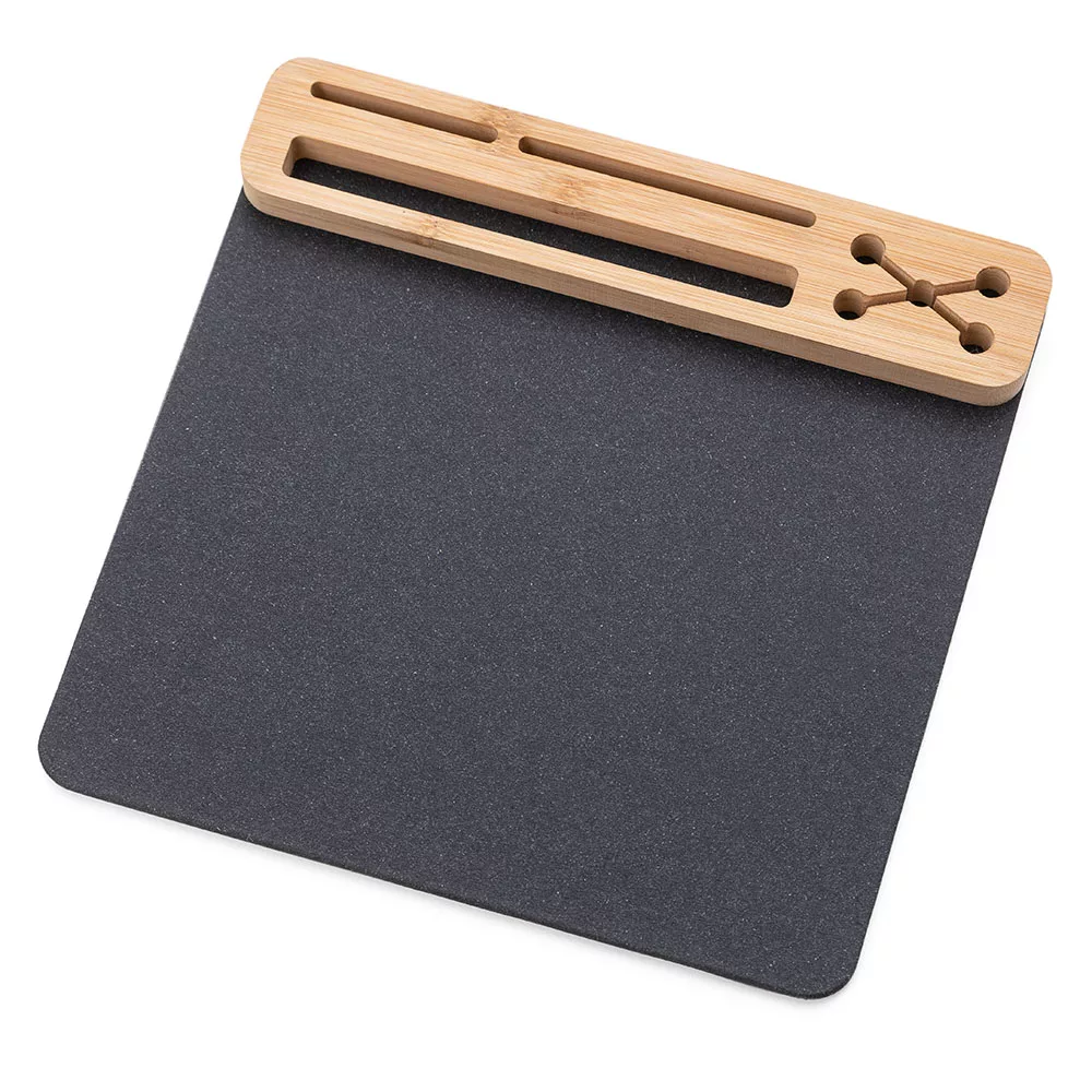 Mouse Pad em Bambu com Porta Canetas e Cartões