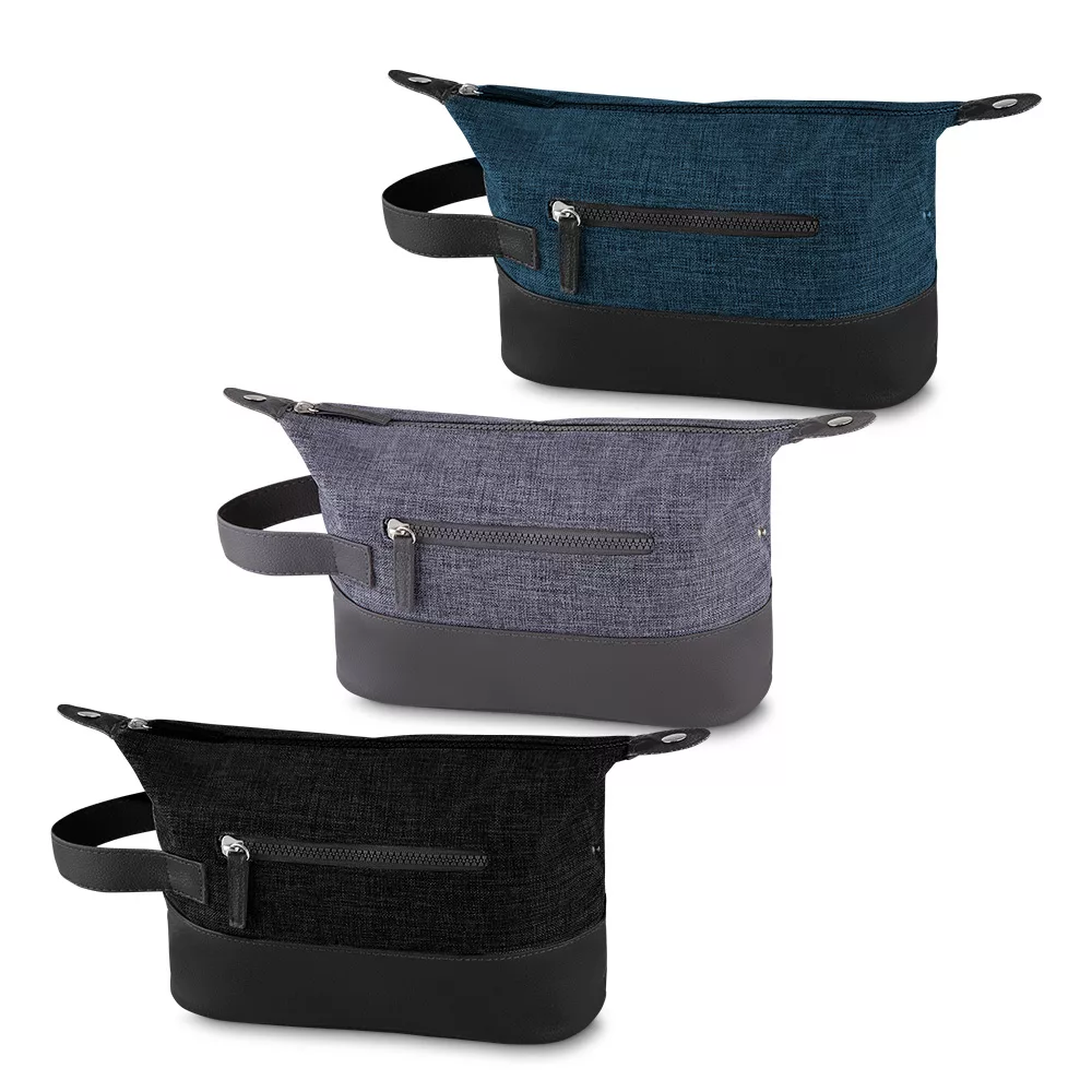 Nécessaire em Poliéster 600D com Detalhes em Couro Sintético